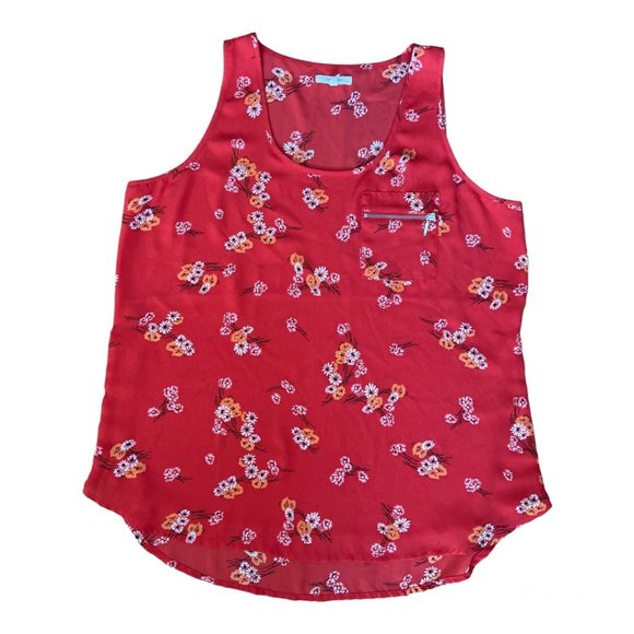 Maurices Orange Floral Zipper Sleeveless Top Size Large - Picture 1 of 8